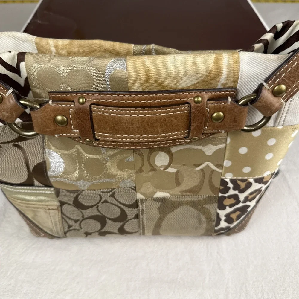 Vintage Coach 11496 Carly Brown Patchwork Jacquard Hobo Shoulder Bag Leopard